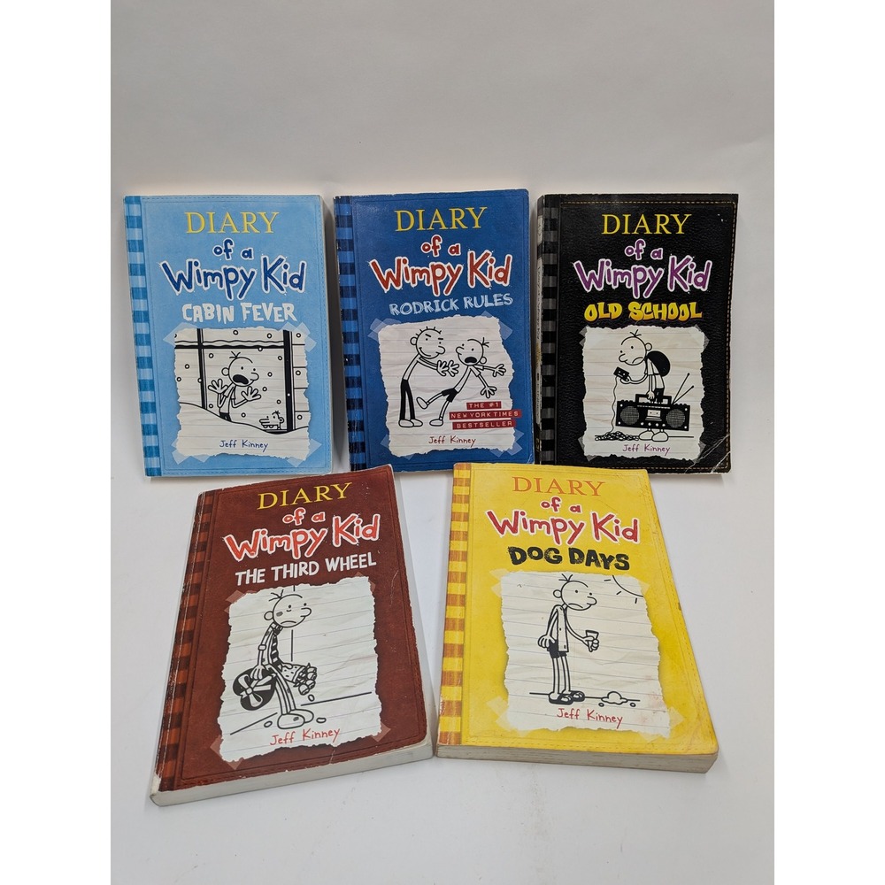 Diary of a Wimpy Kid 5 Book Lot Jeff Kinney Rodrick Rules Dog Days Old School